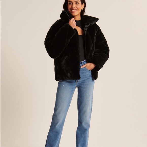 Abercrombie Black Fur Puffer jacket - Picture 2 of 5